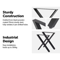 X-Shaped Table Bench Desk Legs Retro Industrial Design Fully Welded - Black dining KingsWarehouse 