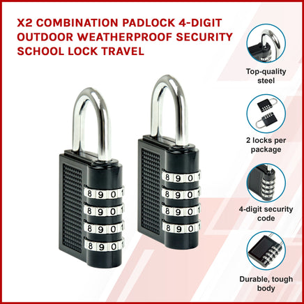 X2 Combination Padlock 4-Digit Outdoor Weatherproof Security School Lock Travel KingsWarehouse