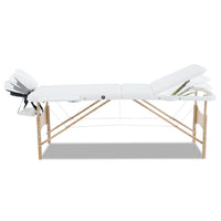 Zenses Massage Table 70cm 3 Fold Wooden Portable Beauty Therapy Bed Waxing White KingsWarehouse