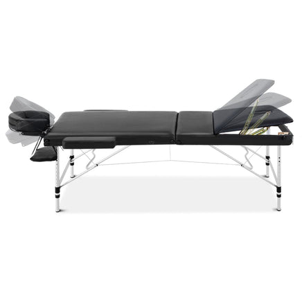 Zenses Massage Table 70cm Portable 3 Fold Aluminium Beauty Bed Black Kings Warehouse