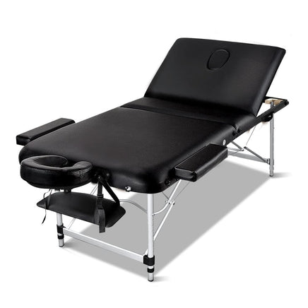 Zenses Massage Table 70cm Portable 3 Fold Aluminium Beauty Bed Black Kings Warehouse