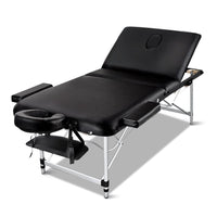 Zenses Massage Table 75cm 3 Fold Aluminium Beauty Bed Portable Therapy Black KingsWarehouse