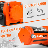 ZESUPER 12V Electric Winch 4500lb Synthetic Rope Boat Winch ATV Winch Trailer Winch 4WD Kings Warehouse