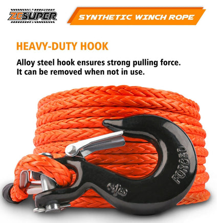 ZESUPER Winch Rope 9.5MM X 30M Dyneema SK75 Hook Synthetic Car Tow Recovery Cable Hook Kings Warehouse