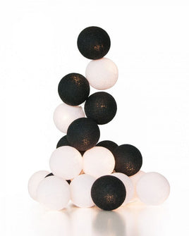 1 Set of 20 LED Black White 5cm Cotton Ball Battery Powered String Lights Xmas Gift Home Wedding Party Bedroom Decoration Outdoor Indoor Table Centrepiece Kings Warehouse 
