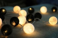 1 Set of 20 LED Black White 5cm Cotton Ball Battery Powered String Lights Xmas Gift Home Wedding Party Bedroom Decoration Outdoor Indoor Table Centrepiece Kings Warehouse 