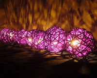 1 Set of 20 LED Cassis Purple 5cm Rattan Cane Ball Battery Powered String Lights Christmas Gift Home Wedding Party Bedroom Decoration Table Centrepiece Kings Warehouse 