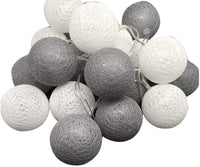 1 Set of 20 LED Grey White 5cm Cotton Ball Battery Powered String Lights Gift Home Wedding Party Bedroom Decoration Outdoor Indoor Table Centrepiece Kings Warehouse 