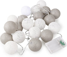 1 Set of 20 LED Grey White 5cm Cotton Ball Battery Powered String Lights Gift Home Wedding Party Bedroom Decoration Outdoor Indoor Table Centrepiece Kings Warehouse 