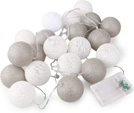 1 Set of 20 LED Grey White 5cm Cotton Ball Battery Powered String Lights Gift Home Wedding Party Bedroom Decoration Outdoor Indoor Table Centrepiece Kings Warehouse 