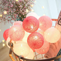 1 Set of 20 LED Pink 5cm Cotton Ball Battery Powered String Lights Christmas Gift Home Wedding Party Girl Bedroom Decoration Outdoor Indoor Table Kings Warehouse 