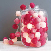 1 Set of 20 LED Pink 5cm Cotton Ball Battery Powered String Lights Christmas Gift Home Wedding Party Girl Bedroom Decoration Outdoor Indoor Table Kings Warehouse 