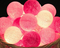 1 Set of 20 LED Pink 5cm Cotton Ball Battery Powered String Lights Christmas Gift Home Wedding Party Girl Bedroom Decoration Outdoor Indoor Table Kings Warehouse 