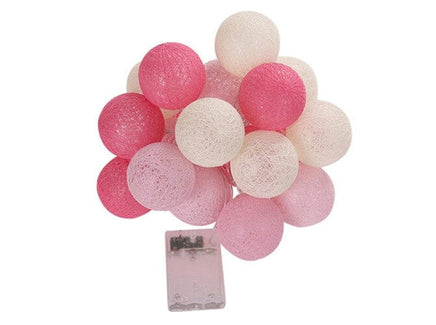 1 Set of 20 LED Pink 5cm Cotton Ball Battery Powered String Lights Christmas Gift Home Wedding Party Girl Bedroom Decoration Outdoor Indoor Table Kings Warehouse 
