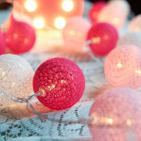 1 Set of 20 LED Pink 5cm Cotton Ball Battery Powered String Lights Christmas Gift Home Wedding Party Girl Bedroom Decoration Outdoor Indoor Table Kings Warehouse 