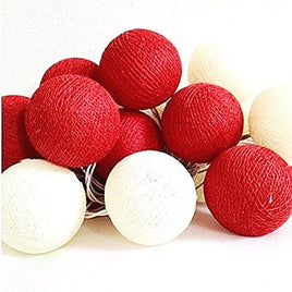 1 Set of 20 LED Red White 5cm Cotton Ball Battery String Lights Christmas Gift Home Wedding Party Bedroom Decoration Outdoor Indoor Table Centrepiece Kings Warehouse 