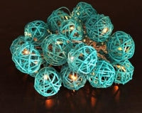 1 Set of 20 LED Turquoise 5cm Rattan Cane Ball Battery Powered String Lights Christmas Gift Home Wedding Party Bedroom Decoration Table Centrepiece Kings Warehouse 