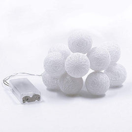 1 Set of 20 LED White 5cm Cotton Ball Battery Powered String Lights Christmas Gift Home Wedding Party Bedroom Decoration Outdoor Indoor Table Centrepiece Kings Warehouse 