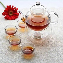 1 Set of Gongfu Chinese Ceremony Tea Set - 6 Glass cups with Infuser and Tealight Candle Pot Warmer Food & Beverage Kings Warehouse 