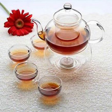 1 Set of Gongfu Chinese Ceremony Tea Set - 6 Glass cups with Infuser and Tealight Candle Pot Warmer Food & Beverage Kings Warehouse 