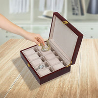 10 Grids Wooden Watch Case Glass Jewellery Storage Holder Box Wood Display Home & Garden Kings Warehouse 