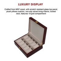 10 Grids Wooden Watch Case Glass Jewellery Storage Holder Box Wood Display Kings Warehouse 