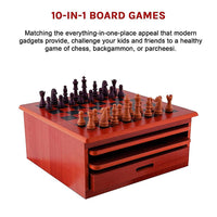 10 in 1 Wooden Chess Board Games Slide Out Checkers House Unit Set Gift & Novelty Kings Warehouse 