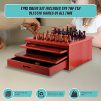 10 in 1 Wooden Chess Board Games Slide Out Checkers House Unit Set Gift & Novelty Kings Warehouse 