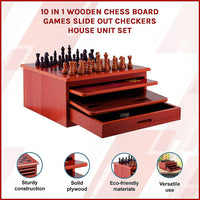 10 in 1 Wooden Chess Board Games Slide Out Checkers House Unit Set Gift & Novelty Kings Warehouse 