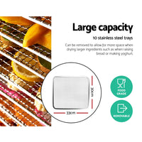 10 Trays Food Dehydrator Stainless Steel Tray Appliances Kings Warehouse 