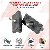 100 Composite Decking Hidden Fixing Fasteners Plastic T Clips & Screws Home & Garden KingsWarehouse 