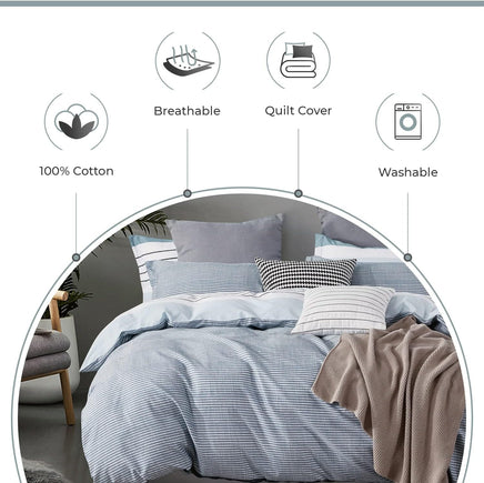 100% Cotton Nathan Reversible Printed Quilt Cover Set - King Size Home & Garden Kings Warehouse 