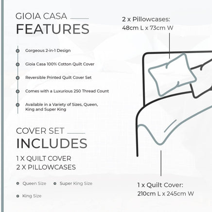 100% Cotton Nathan Reversible Printed Quilt Cover Set - King Size Home & Garden Kings Warehouse 
