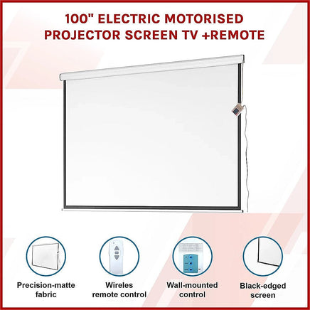 100" Electric Motorised Projector Screen TV +Remote Audio & Video Kings Warehouse 