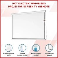 100" Electric Motorised Projector Screen TV +Remote Audio & Video Kings Warehouse 