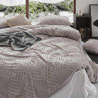 100% Premium Brushed Microfibre Tufted (3Pcs) Quilt Cover Set - Beige - King Size Home & Garden Kings Warehouse 