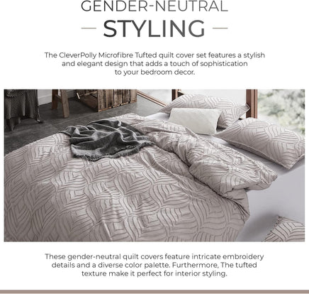 100% Premium Brushed Microfibre Tufted (3Pcs) Quilt Cover Set - Beige - King Size Home & Garden Kings Warehouse 