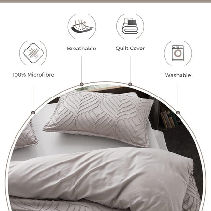 100% Premium Brushed Microfibre Tufted (3Pcs) Quilt Cover Set - Beige - King Size Home & Garden Kings Warehouse 