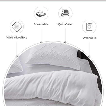 100% Premium Brushed Microfibre Tufted (3Pcs) Quilt Cover Set - White - King Size Home & Garden Kings Warehouse 