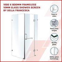 1000 x 800mm Frameless 10mm Glass Shower Screen By Della Francesca Kings Warehouse 