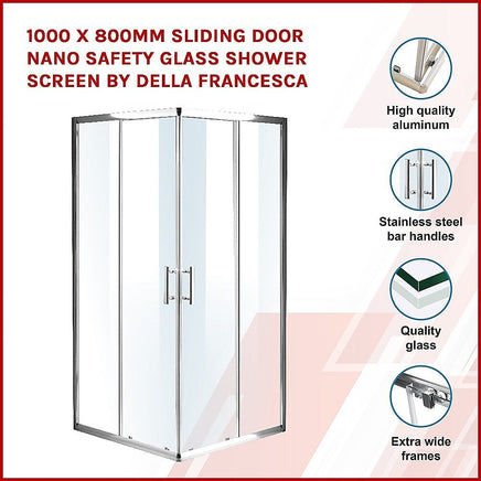 1000 x 800mm Sliding Door Nano Safety Glass Shower Screen By Della Francesca Furniture Kings Warehouse 