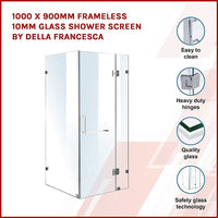 1000 x 900mm Frameless 10mm Glass Shower Screen By Della Francesca Kings Warehouse 