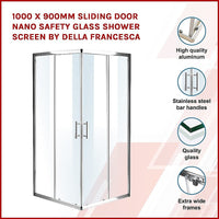 1000 x 900mm Sliding Door Nano Safety Glass Shower Screen By Della Francesca Furniture Kings Warehouse 