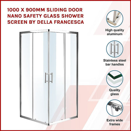 1000 x 900mm Sliding Door Nano Safety Glass Shower Screen By Della Francesca Furniture Kings Warehouse 