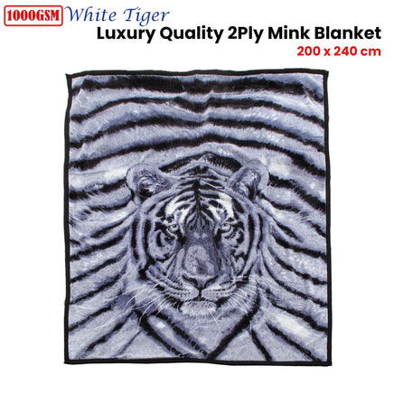 1000GSM White Tiger Luxury Quality 2 Ply Mink Blanket 200 x 240 cm Home & Garden Kings Warehouse 