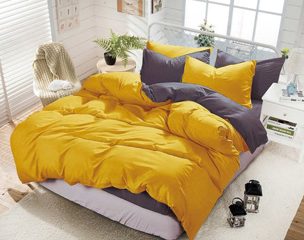 1000TC Reversible Queen Size Yellow and Grey Duvet Quilt Cover Set Home & Garden Kings Warehouse 
