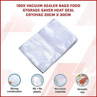100x Vacuum Sealer Bags Food Storage Saver Heat Seal Cryovac 20cm x 30cm Home & Garden Kings Warehouse 