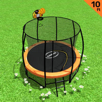 10ft Outdoor Trampoline Kids Children With Safety Enclosure Mat Pad Net Ladder Basketball Hoop Set - Orange Sports & Fitness Kings Warehouse 