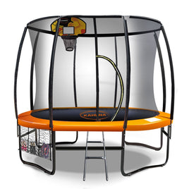 10ft Outdoor Trampoline Kids Children With Safety Enclosure Mat Pad Net Ladder Basketball Hoop Set - Orange Sports & Fitness Kings Warehouse 
