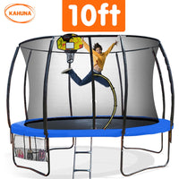 10ft Outdoor Trampoline With Safety Enclosure Pad Ladder Basketball Hoop Set Blue Sports & Fitness Kings Warehouse 